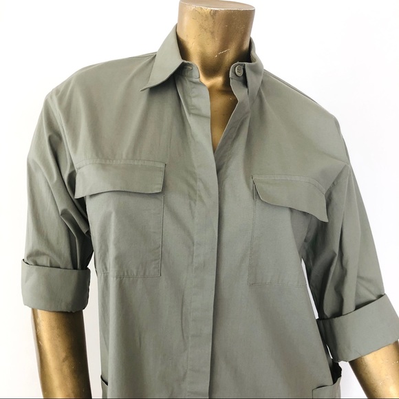 THEORY MELIBA COTTON SHIRT DRESS IN SAGE KHAKI 4 - Picture 3 of 7